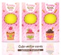 Happy Birthday card set with cupcake. Royalty Free Stock Photo