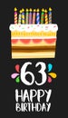 Happy Birthday card 63 sixty three year cake