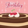 Happy birthday card with sweet cake with cherries