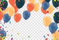 Happy Birthday Card Template with Balloons orange black and dark blue, Ribbon Vector Illustration Royalty Free Stock Photo