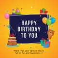 Happy Birthday Card Template with Bear Character and Party Decoration Ornament Royalty Free Stock Photo