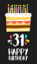 Happy Birthday card 31 thirty one year cake