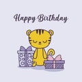 happy birthday card with tiger and gift boxes Royalty Free Stock Photo