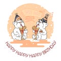 Happy Birthday card with two cute bears in party hats.