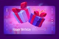 Happy birthday cartoon landing page with gift box