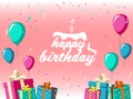 Happy birthday - Celebrate With Gift box , balloon and ribbon party and pink background vector design