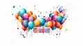 Happy Birthday and celebration banner. Colorful balloons on white background banner card. BAi generated Royalty Free Stock Photo