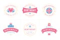 Happy birthday celebration best wishes vintage label badge set for greeting card design vector flat Royalty Free Stock Photo