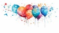 Happy Birthday and celebration card. Colorful balloons on white banner. Design for poster. Ai generated Royalty Free Stock Photo