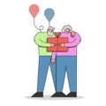 Happy Birthday Celebration Concept. Elderly People With Gift Box And Balloons. Man Give a Present To Woman Royalty Free Stock Photo