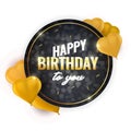 Happy Birthday celebration design with realistic heart shaped golden balloons and falling foil confetti for greeting card, poster Royalty Free Stock Photo