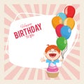 Happy birthday celebration party cute boy with balloons and cupcake Royalty Free Stock Photo