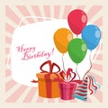 Happy birthday celebration party gift boxes balloons hat Royalty Free Stock Photo