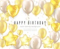 Happy Birthday celebration typography design for greeting card, poster or banner with realistic golden balloons and Royalty Free Stock Photo