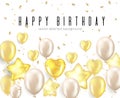 Happy Birthday celebration typography design for greeting card, poster or banner with realistic golden balloons and Royalty Free Stock Photo