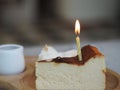 Happy Birthday cheese Cake on wooden plate Royalty Free Stock Photo