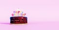 Happy Birthday chocolate cake with sparkles on pink background Royalty Free Stock Photo