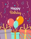 Happy Birthday Collection greeting templates. Invitation card to the party. Vector banners with balloons and gifts Royalty Free Stock Photo