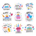 Happy Birthday Color Label Badge Sign Set Concept. Vector Royalty Free Stock Photo