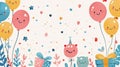 Happy Birthday! Colorful Card with Balloons and Gifts for a Joyful Celebration. Blank Space for Your Personalized Greetings.