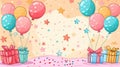 Happy Birthday! Colorful Card with Balloons and Gifts for a Joyful Celebration. Blank Space for Your Personalized Greetings.