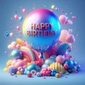 Happy birthday with colorful 3d balloons. Royalty Free Stock Photo