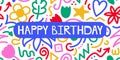 Happy birthday. Colorful hand drawn lettering phrase, quote with floral design. Vector illustration, card template Royalty Free Stock Photo