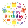 Happy birthday. Colorful decorative vector greeting card. Royalty Free Stock Photo