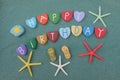 Happy Birthday composition with heart colored stones