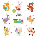 Happy Birthday Concept, Adorable Baby Animal Celebrating Holiday, Baby Shower Design Element Cartoon Vector Illustration Royalty Free Stock Photo