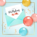 Happy Birthday congratulations, Balloons for Party Holiday Background. Birthday wishes envelope Royalty Free Stock Photo