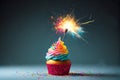 Happy birthday cupcake, ai based illustration Royalty Free Stock Photo
