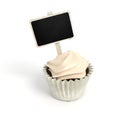 Happy Birthday cupcake with chalkboard signboard label on white