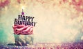 Happy birthday cupcake on glitter colorful background Royalty Free Stock Photo
