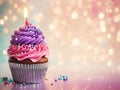 Happy birthday cupcake on glitter colorful Royalty Free Stock Photo