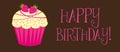 happy birthday with cupcake over brown background vector Royalty Free Stock Photo