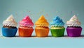 Happy birthday cupcakes, ai based illustration Royalty Free Stock Photo