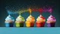 Happy birthday cupcakes, ai based illustration Royalty Free Stock Photo