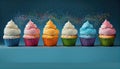 Happy birthday cupcakes, ai based illustration Royalty Free Stock Photo