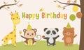 Happy birthday Cute animals cartoon illustration