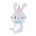 Happy birthday cute rabbit party hat bow tie animal cartoon