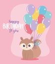 Happy Birthday, Cute Squirrel With Balloons In Tail Celebration Decoration Cartoon