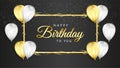 Happy Birthday celebration on black background with 3d realistic balloons. Royalty Free Stock Photo