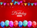 Happy Birthday celebration with colorful balloons, glitter confetti, and ribbons background Royalty Free Stock Photo