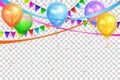 Happy Birthday design. Colorful balloons and flags garlands Royalty Free Stock Photo