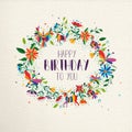 Happy Birthday spring flower wreath greeting card