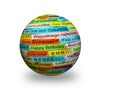 Happy Birthday different languages on 3d sphere Royalty Free Stock Photo