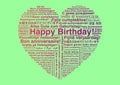 Happy Birthday in different languages wordcloud in heart greeting card Royalty Free Stock Photo