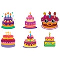 Happy birthday different set collection cakes Royalty Free Stock Photo