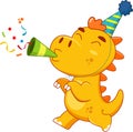 Happy Birthday Dinosaur Cartoon Character At A Party Royalty Free Stock Photo